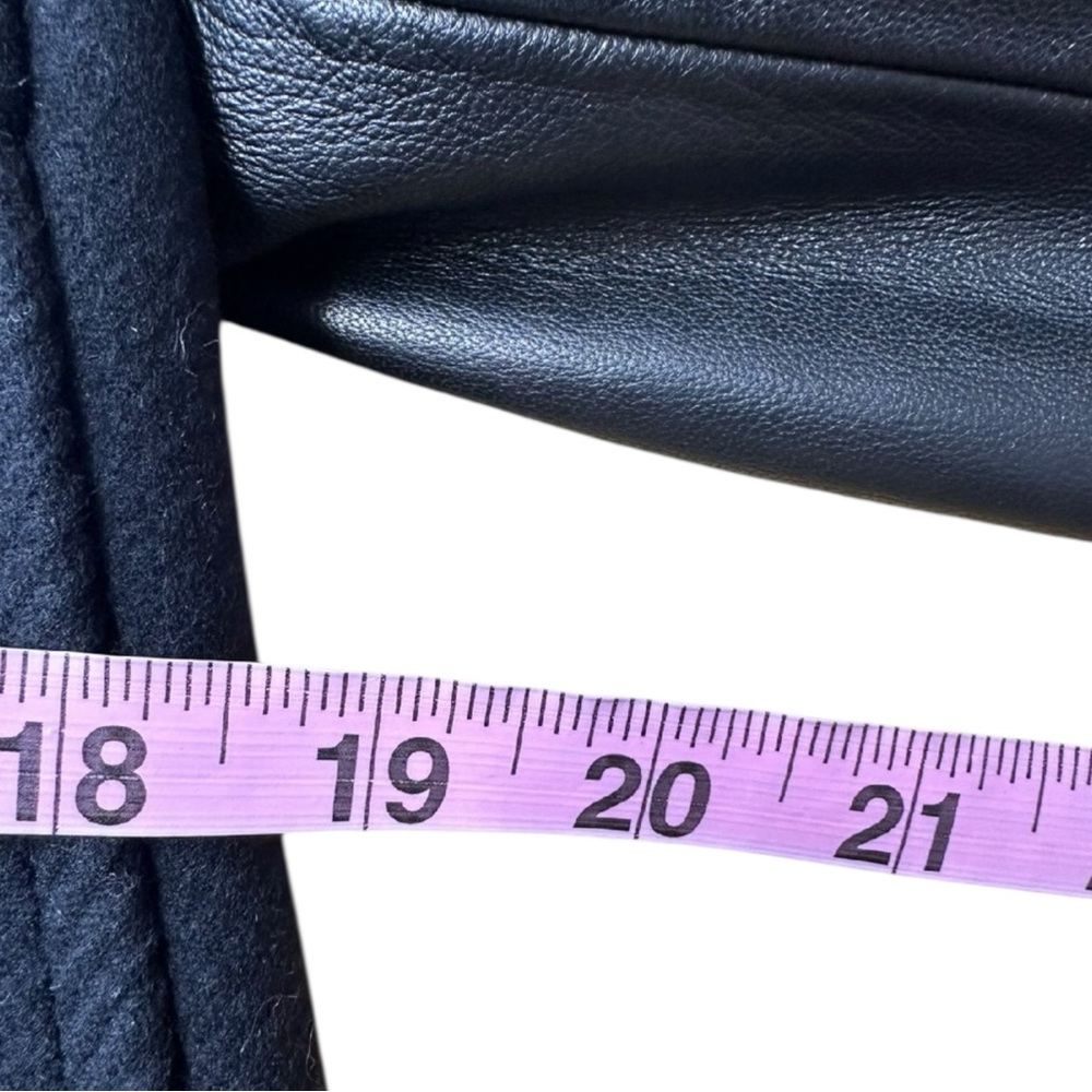 MILLY Black Wool & Leather Coat Size 6 - Picture 8 of 8